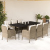 Set comedor de jardín 9 pzas con cojines ratán sintético beige 1