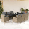 Set comedor de jardín 9 pzas con cojines ratán sintético beige 1