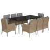 Set comedor de jardín 9 pzas con cojines ratán sintético beige 2