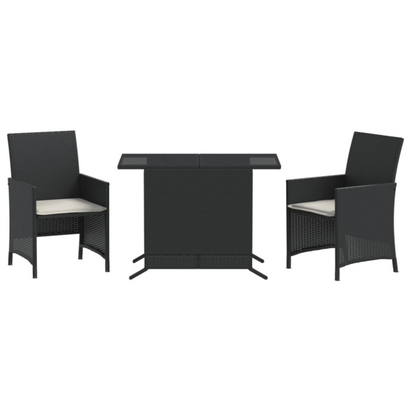3 pcs conjunto de bistrô com almofadões vime PE preto M 2