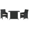 3 pcs conjunto de bistrô com almofadões vime PE preto 2
