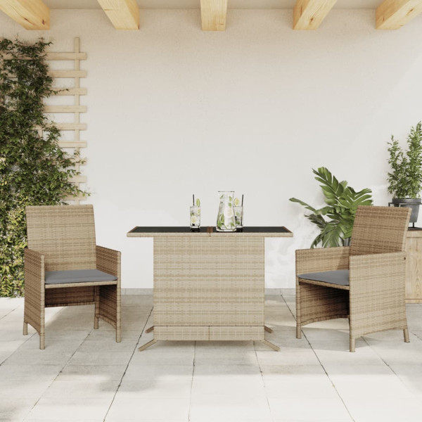 3 pcs conjunto bistrô com almofadões vime PE bege misturado D