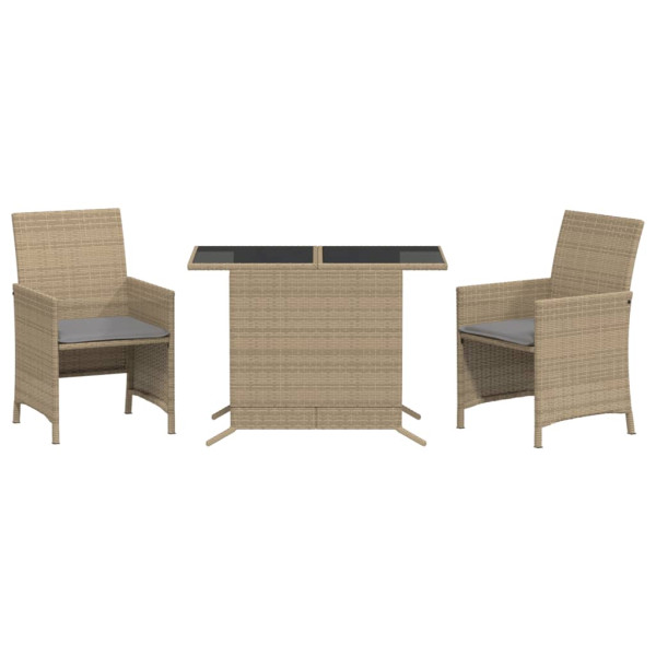 3 pcs conjunto bistrô com almofadões vime PE bege misturado M 2