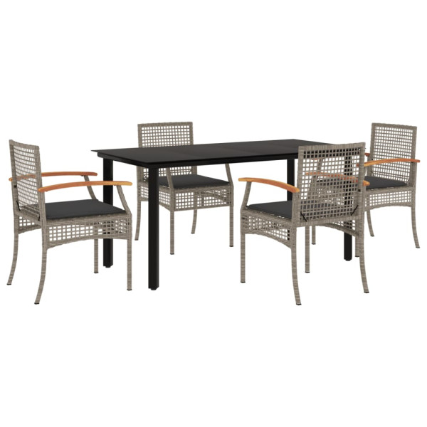 Set comedor de jardín 5 piezas con cojines ratán sintético gris M 2