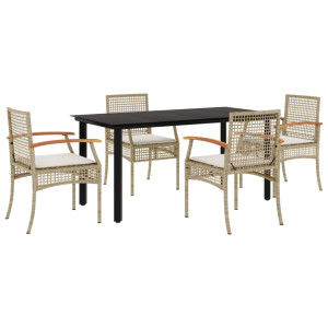 Set comedor de jardín 5 pzas con cojines ratán sintético beige H