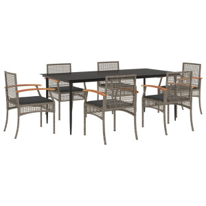 Set comedor jardín 7 pzas y cojines ratán sintético gris H