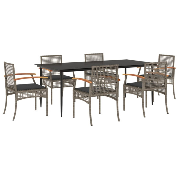 Set comedor jardín 7 pzas y cojines ratán sintético gris M 2