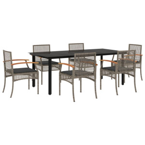 Set comedor jardín 7 pzas y cojines ratán sintético gris H