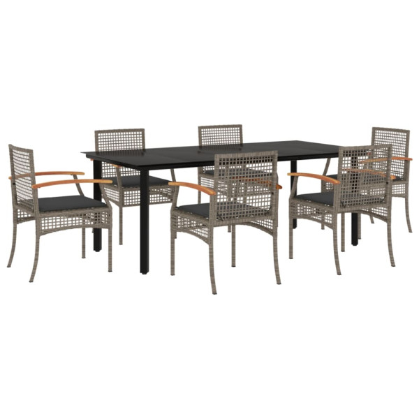 Set comedor jardín 7 pzas y cojines ratán sintético gris M 2
