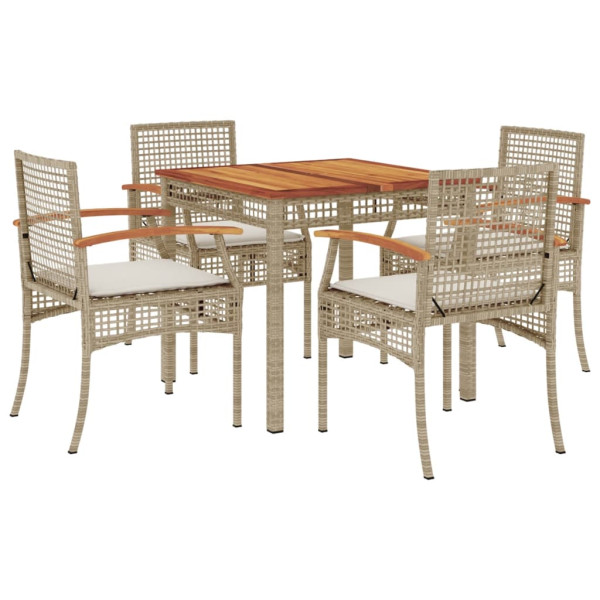Set comedor de jardín 5 pzas con cojines ratán sintético beige M 2