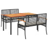 Set comedor de jardín 3 pzas con cojines ratán sintético negro 2