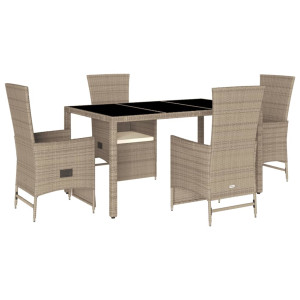Set comedor de jardín 5 pzas con cojines ratán sintético beige H