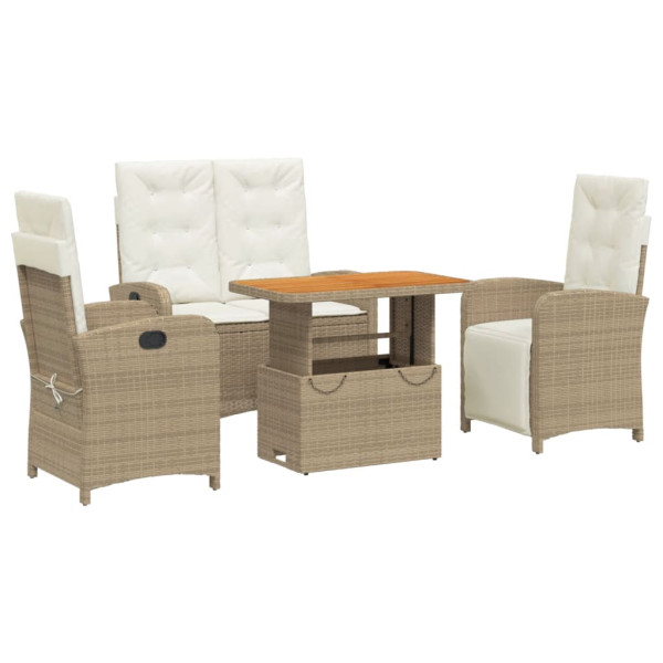 Set de comedor jardín con cojines 4 pzas ratán sintético beige M 2