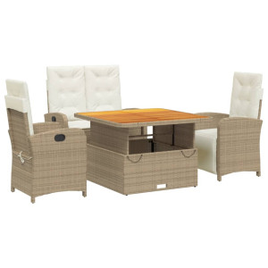 Set de comedor jardín con cojines 4 pzas ratán sintético beige H