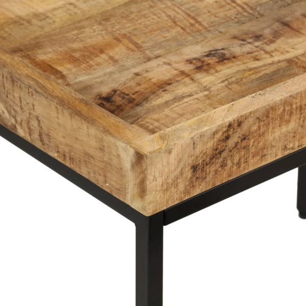 Mesas apilables 3 piezas madera de mango rugosa maciza y hierro M 4