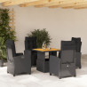 5 pcs conjunto de jantar p/ jardim c/ almofadões vime PE preto 1