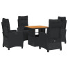 5 pcs conjunto de jantar p/ jardim c/ almofadões vime PE preto 2