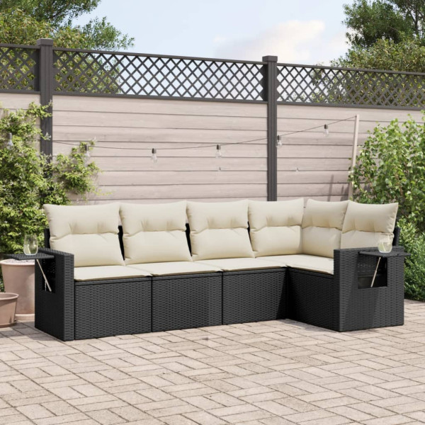 Set de muebles de jardín 5 pzas y cojines ratán sintético negro D