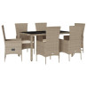 Set comedor de jardín 7 pzas con cojines ratán sintético beige 2