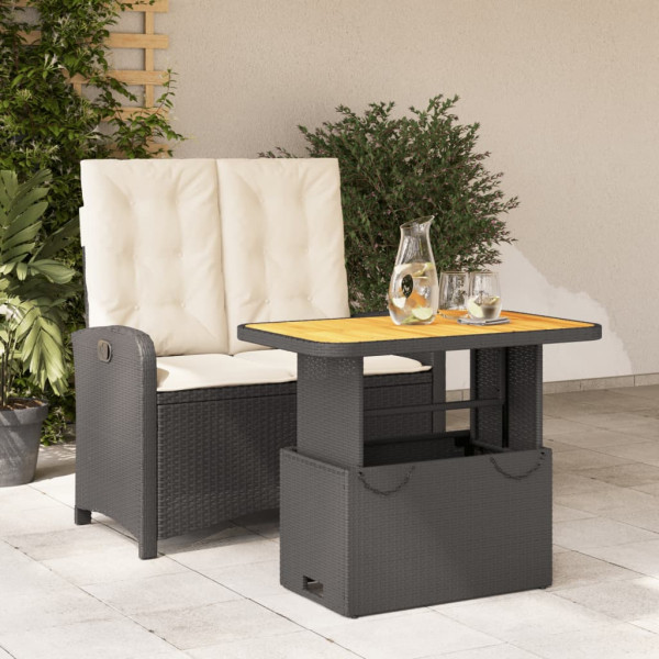 Set comedor de jardín 2 pzas con cojines ratán sintético negro D