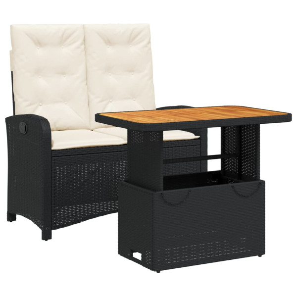 Set comedor de jardín 2 pzas con cojines ratán sintético negro M 2