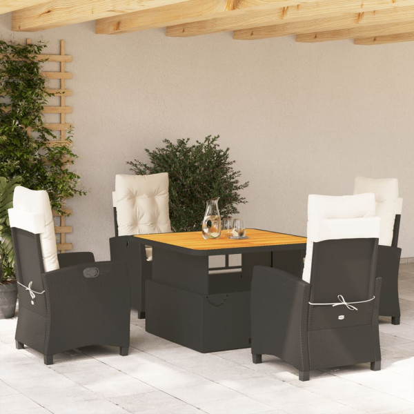 5 pcs conjunto de jantar p/ jardim c/ almofadões vime PE preto D