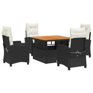 Set de muebles jardín 5 pzas con cojines ratán sintético negro H
