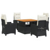 Set de muebles jardín 5 pzas con cojines ratán sintético negro 2