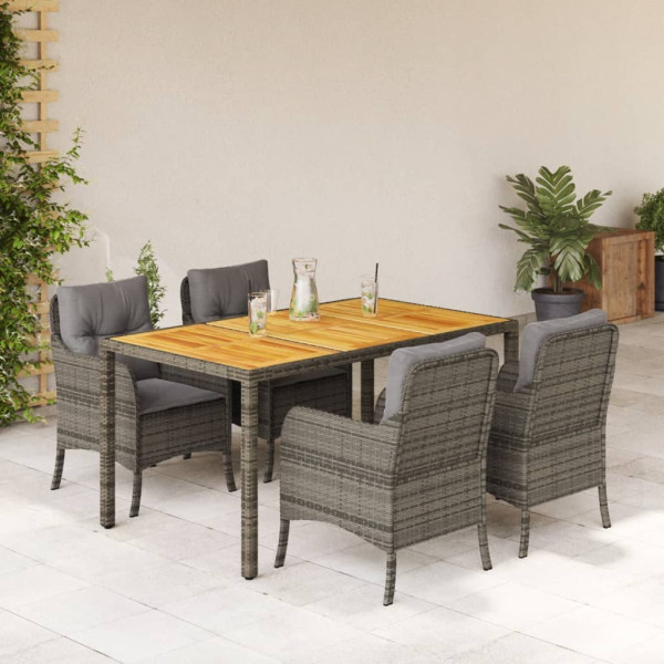 Set comedor de jardín 5 piezas con cojines ratán sintético gris D