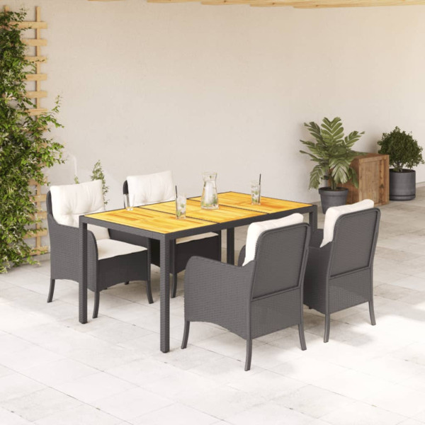 Set de muebles jardín 5 pzas con cojines ratán sintético negro D