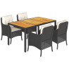 5 pcs conjunto de jantar p/ jardim c/ almofadões vime PE preto 2