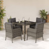 Set comedor de jardín 5 piezas con cojines ratán sintético gris 1