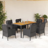 Set de comedor de jardín 7 pzas y cojines ratán sintético negro 1