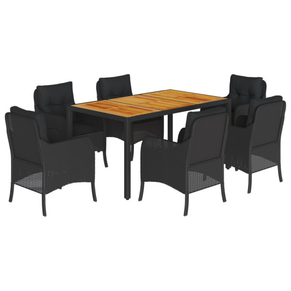 Set de comedor de jardín 7 pzas y cojines ratán sintético negro M 2