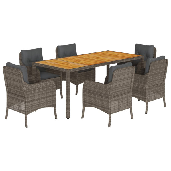 Set comedor jardín 7 pzas y cojines ratán sintético gris M 2