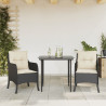 Set comedor de jardín 3 pzas con cojines ratán sintético negro 1