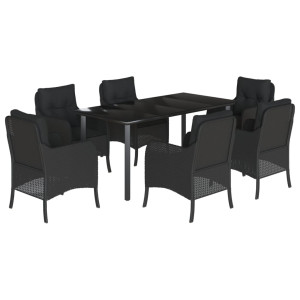 Set de comedor de jardín 7 pzas y cojines ratán sintético negro H