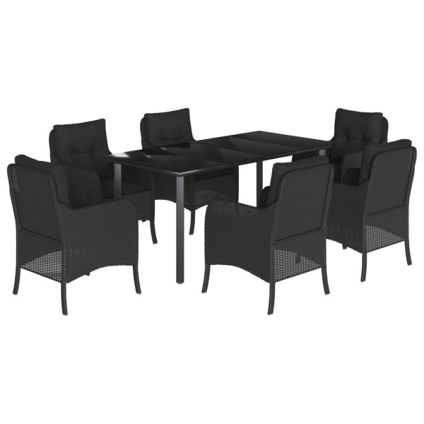 Set de comedor de jardín 7 pzas y cojines ratán sintético negro M 2