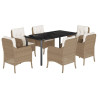 Set comedor de jardín 7 pzas con cojines ratán sintético beige 2