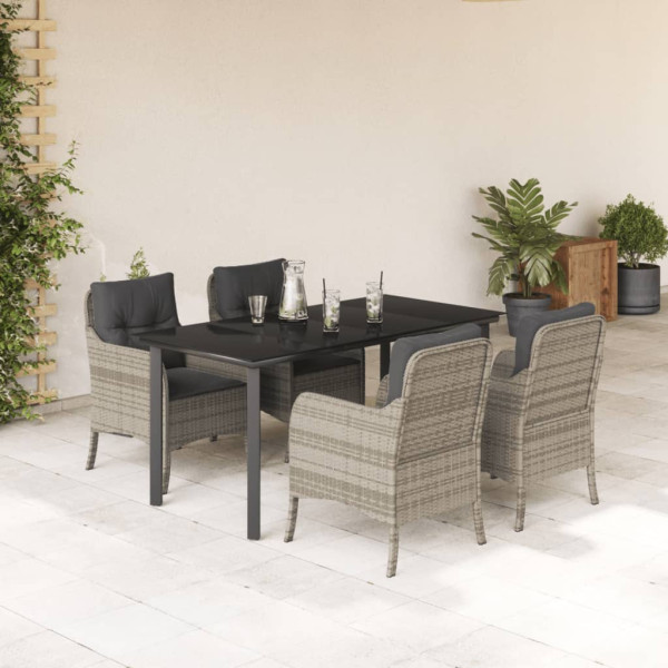 Set comedor de jardín 5 pzas cojines ratán sintético gris claro D