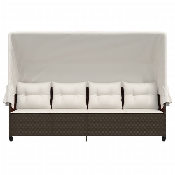 Espreguiçadeira com toldo e almofadões vime PE castanho M 5