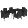 7 pcs conjunto de jantar p/ jardim c/ almofadões vime PE preto 2