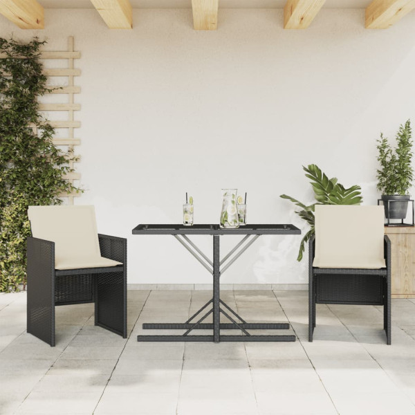 3 pcs conjunto de bistrô com almofadões vime PE preto D