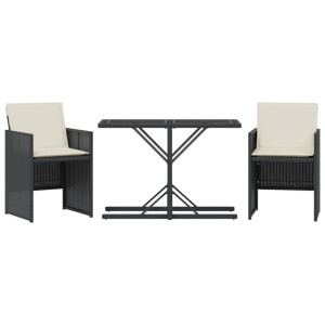 3 pcs conjunto de bistrô com almofadões vime PE preto H