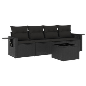 Set de muebles de jardín 5 pzas y cojines ratán sintético negro H