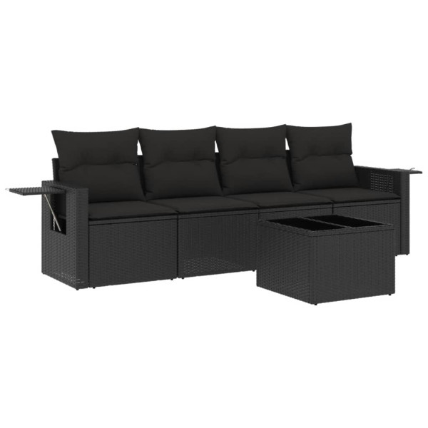 Set de muebles de jardín 5 pzas y cojines ratán sintético negro M 2