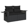 5 pcs conjunto sofás de jardim com almofadões vime PE preto 4