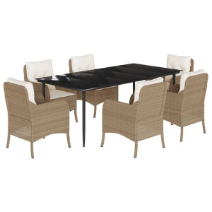 Set comedor de jardín 7 pzas con cojines ratán sintético beige H
