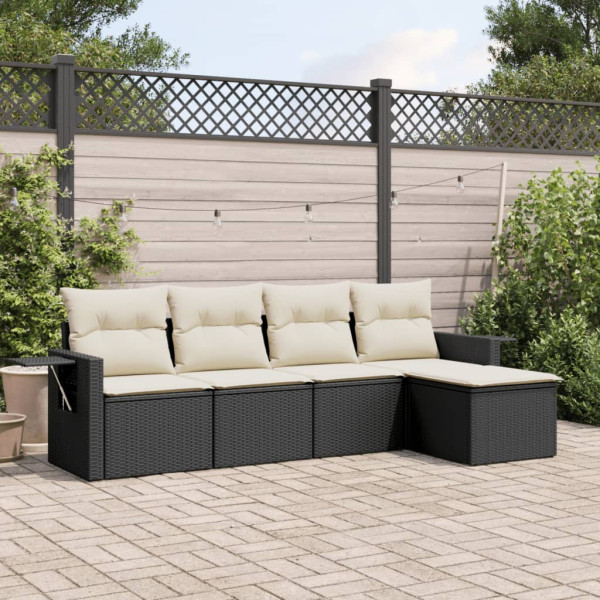 5 pcs conjunto sofás de jardim com almofadões vime PE preto D