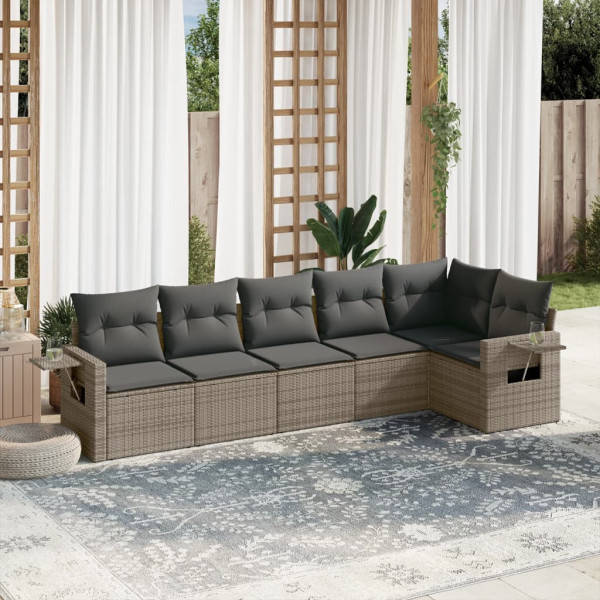 Set de muebles de jardín 6 pzas y cojines ratán sintético gris D